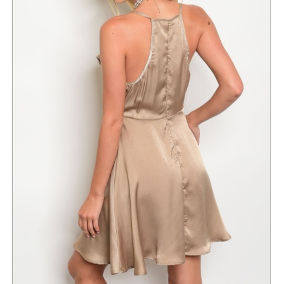 NWT Champagne Mocha Ruffle Satin Party Dress - Picture 2 of 3